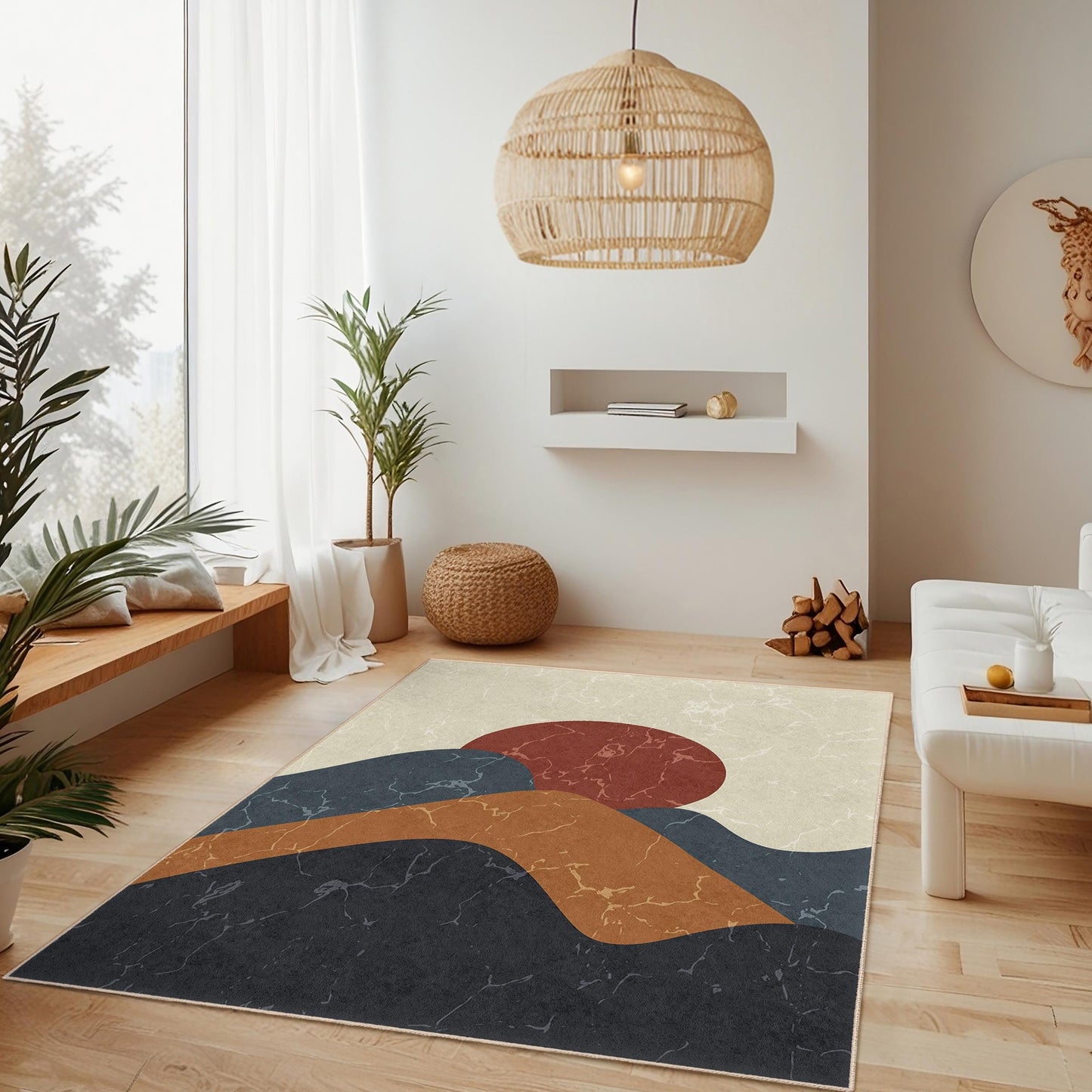 Abstract Mountain Design Rectangular Area Rug | Modern Home Decor Carpet | Living Room Decorative Mat | Stylish Floor Covering