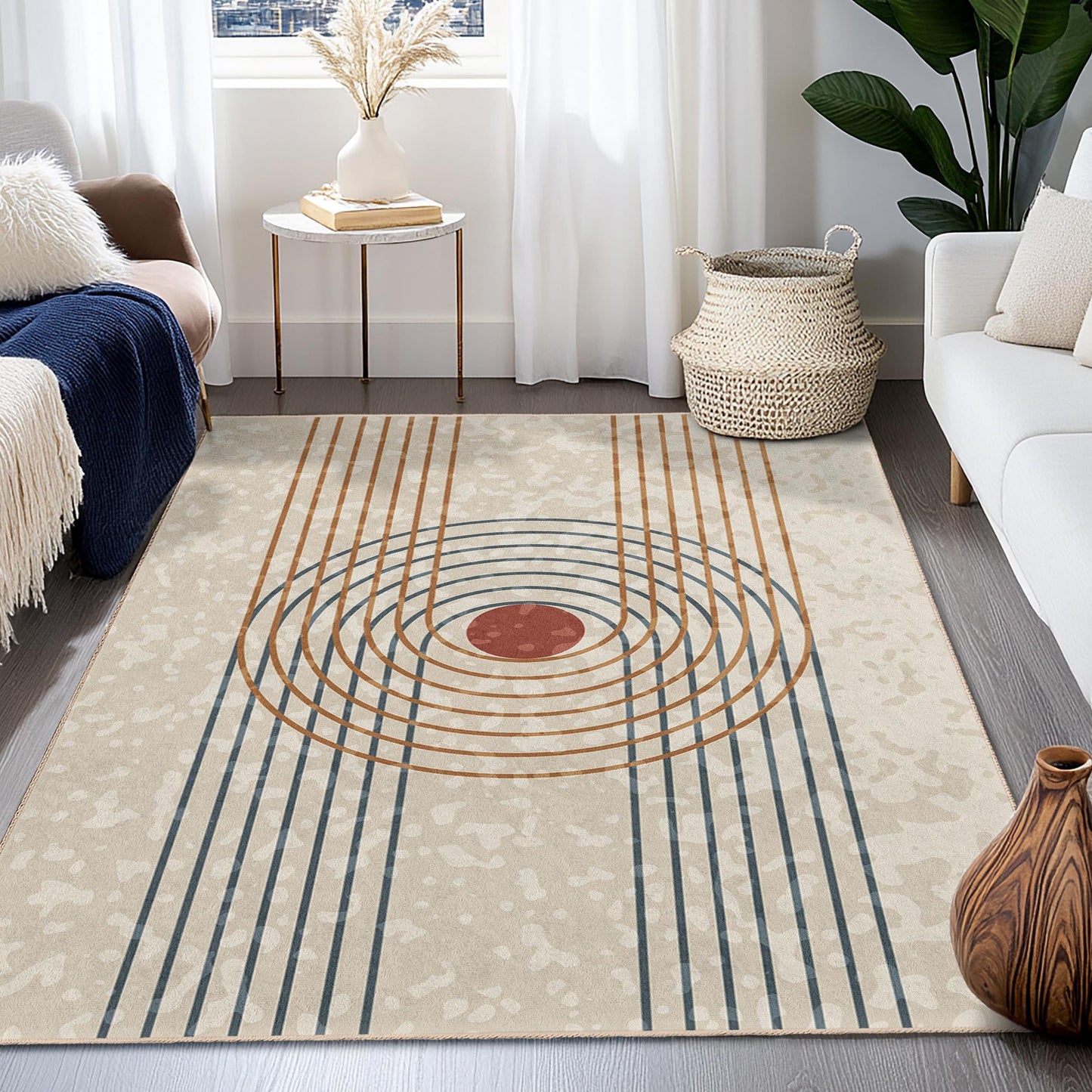 Decorative Living Room Carpet | Abstract Circle Pattern Rectangular | Area Rug Modern Home Decor | Stylish Floor Mat