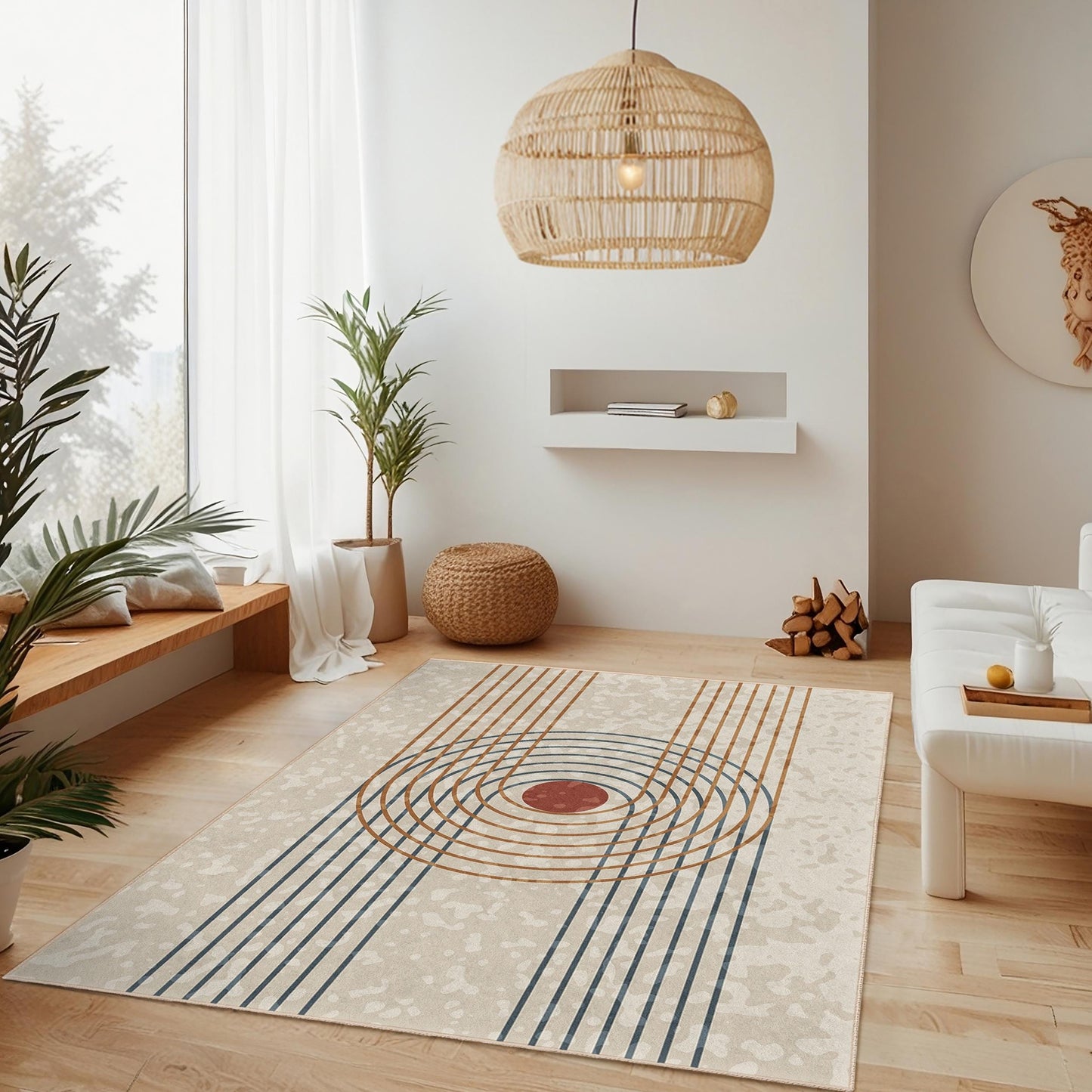 Decorative Living Room Carpet | Abstract Circle Pattern Rectangular | Area Rug Modern Home Decor | Stylish Floor Mat