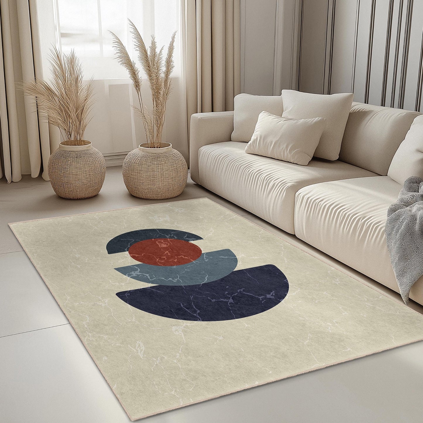 Stylish Rectangle Living Room Carpet | Geometric Abstract Decor Rug | Modern Home Area Rug | Trendy Geometric Design