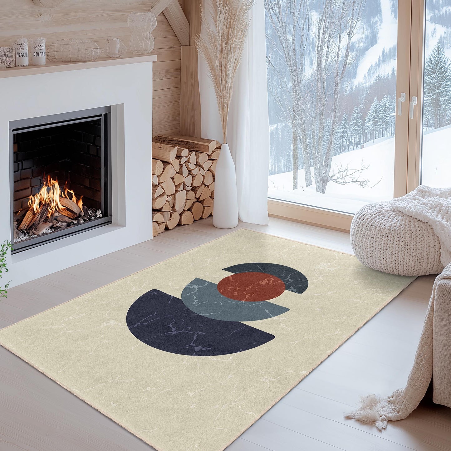 Stylish Rectangle Living Room Carpet | Geometric Abstract Decor Rug | Modern Home Area Rug | Trendy Geometric Design