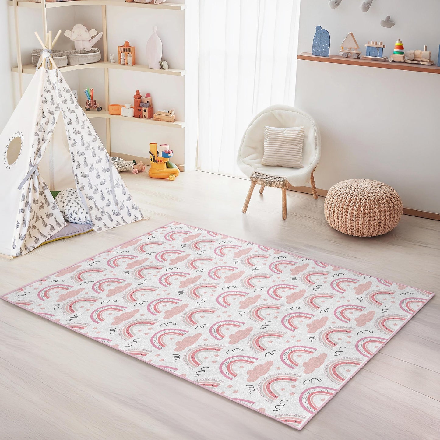 Rainbow Dreams Kids Rug: Soft Nursery Playroom Carpet