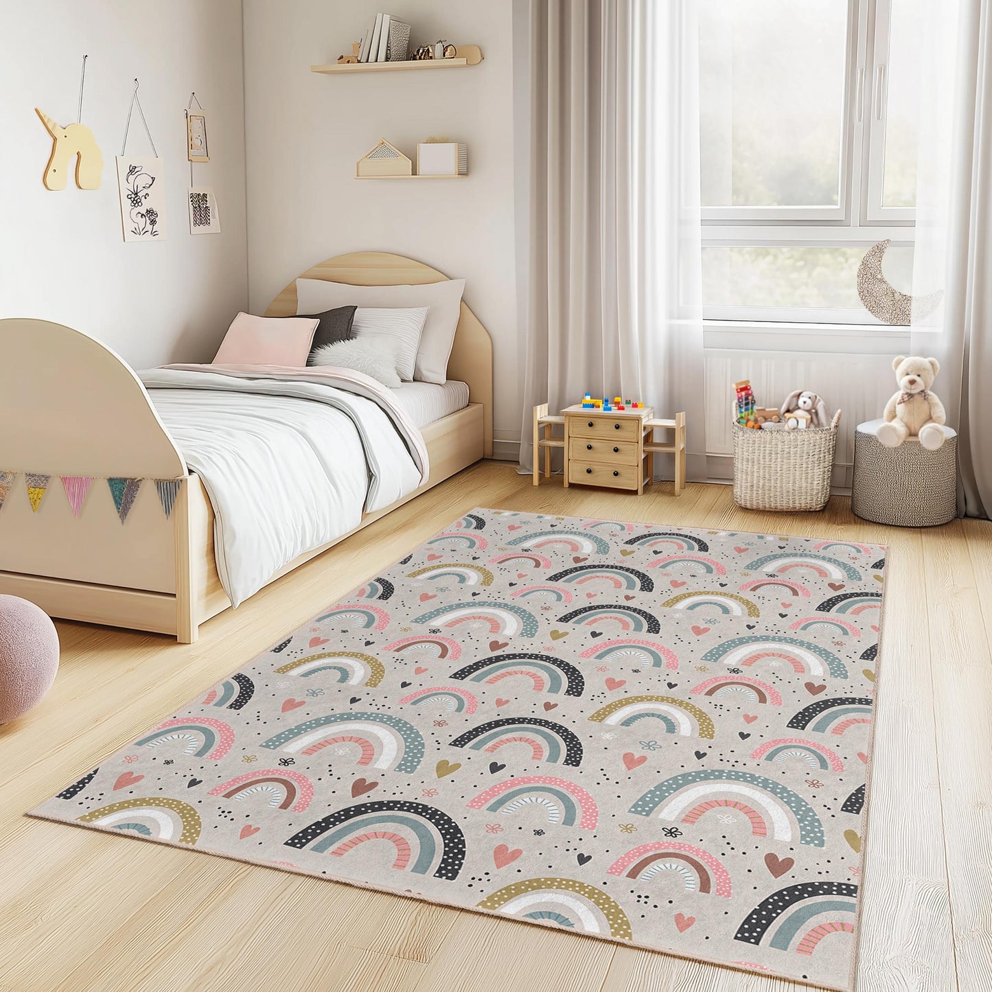 Rainbow Kids Rug: Soft Playroom Nursery Carpet
