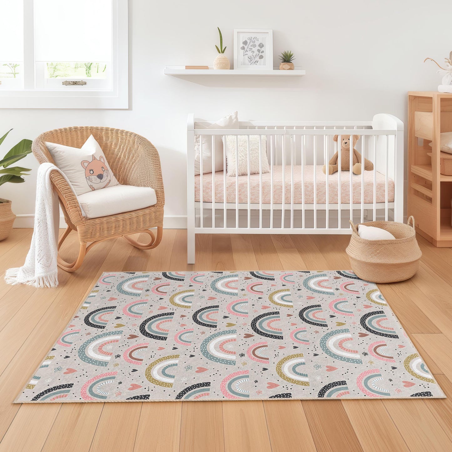Rainbow Kids Rug: Soft Playroom Nursery Carpet