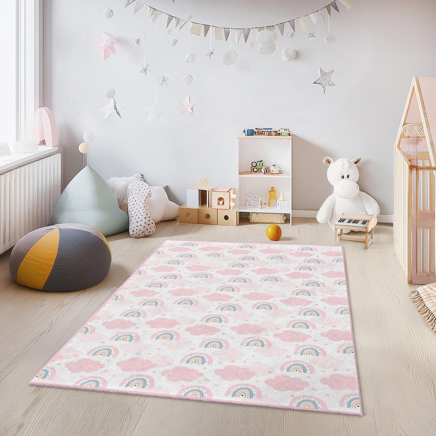Rainbow Cloud Kids Area Rug: Soft Nursery Playroom Carpet