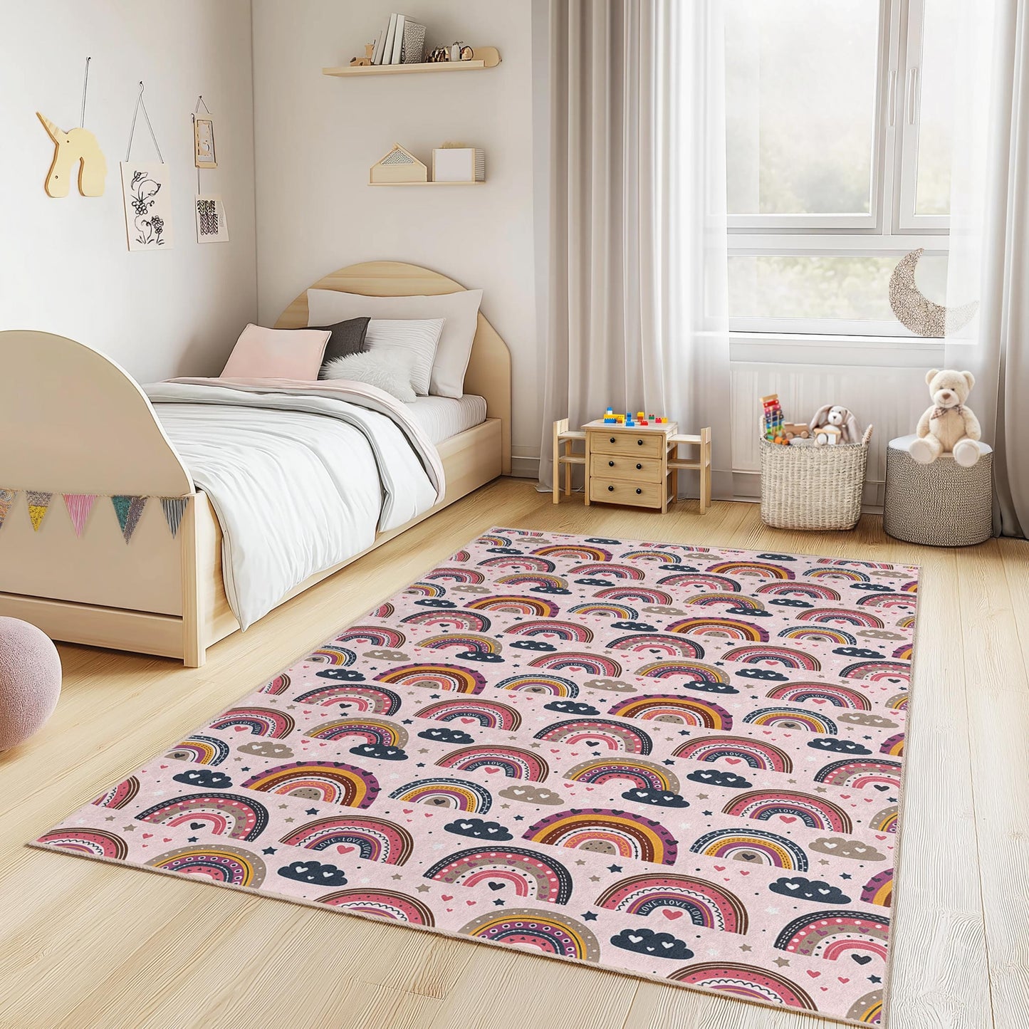 Rainbow Kids Room Rug: Soft Play Mat, Nursery Decor