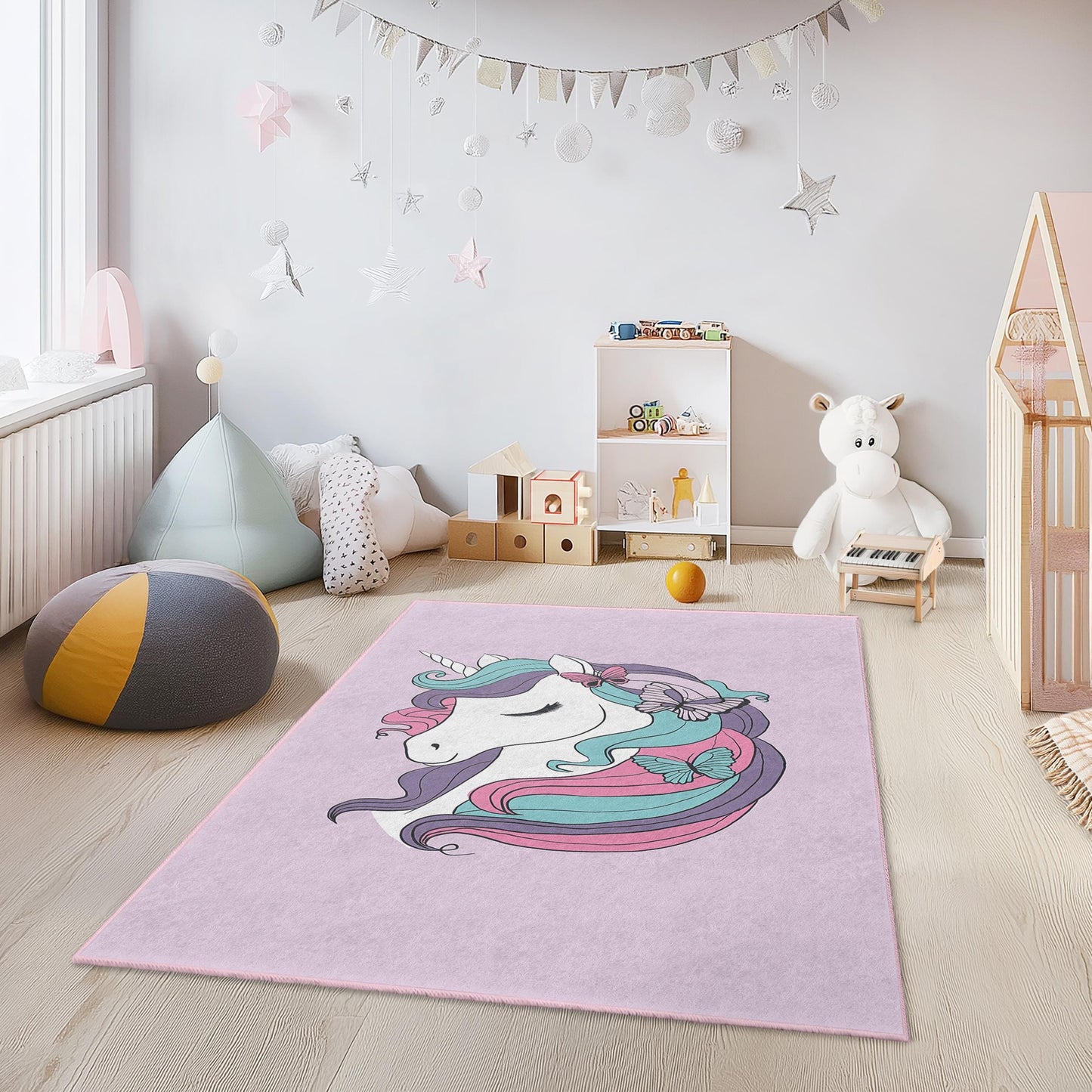 Magical Unicorn Kids Rug: Personalized Nursery Playroom Carpet