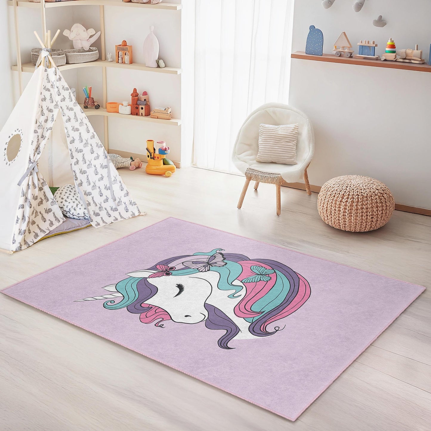 Magical Unicorn Kids Rug: Personalized Nursery Playroom Carpet