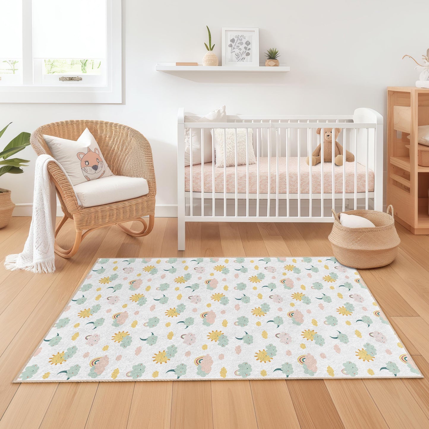 Cloud and Sun Kids Rug: Pastel Nursery Playroom Decor