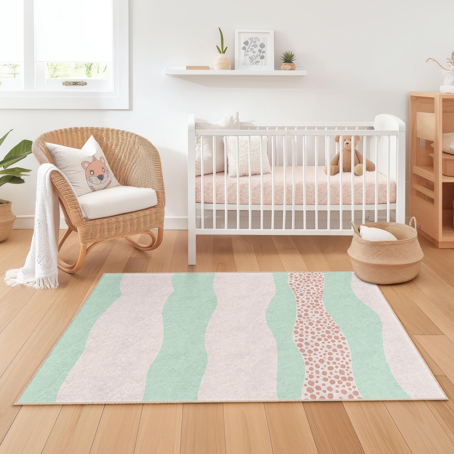 Pastel Waves Kids Rug: Soft Nursery Playroom Carpet
