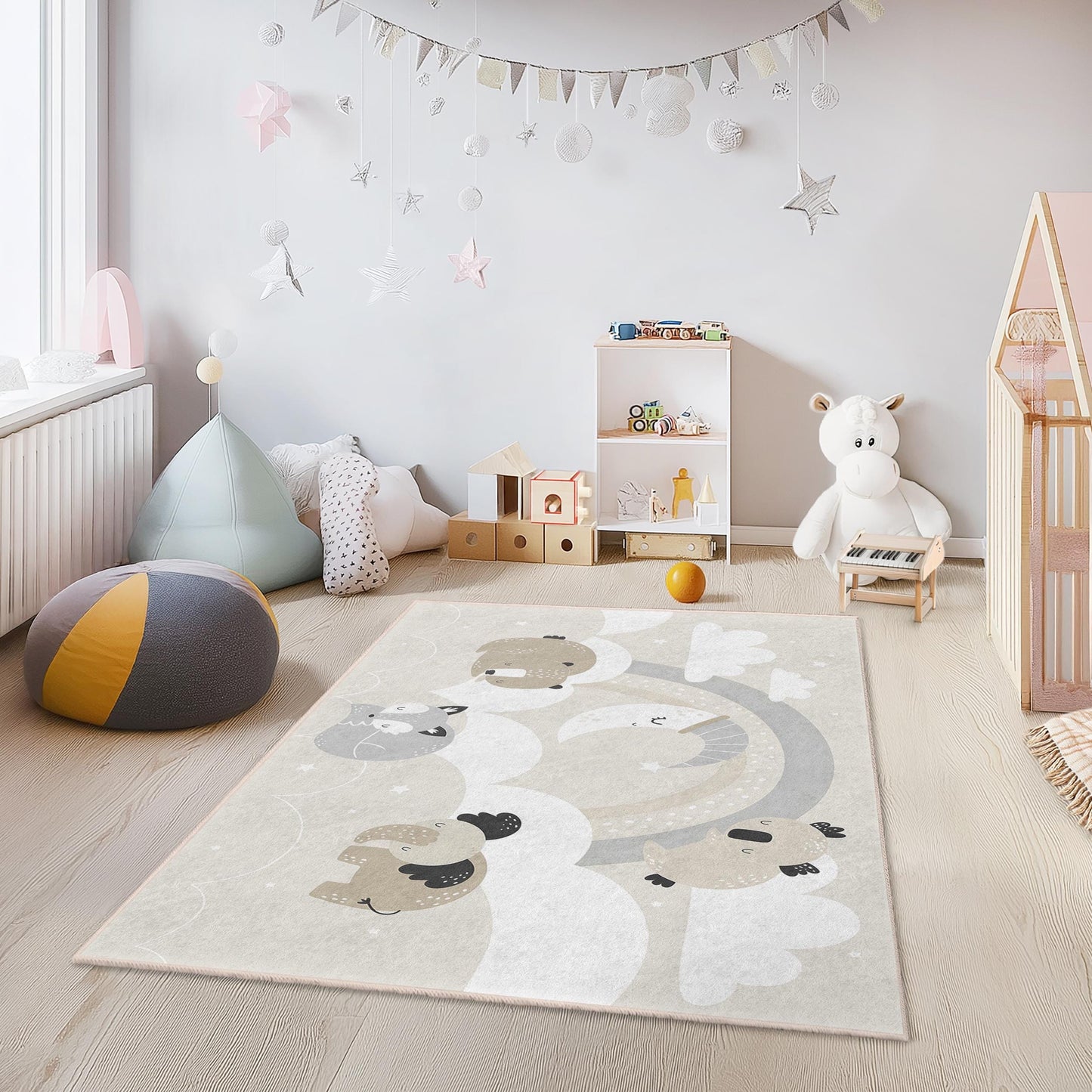 Cute Animal Cartoon Rectangular Rug, Soft Kids Room Carpet, Nursery Decor, Playroom Mat, Adorable Animal Design, Toddler Room Rug