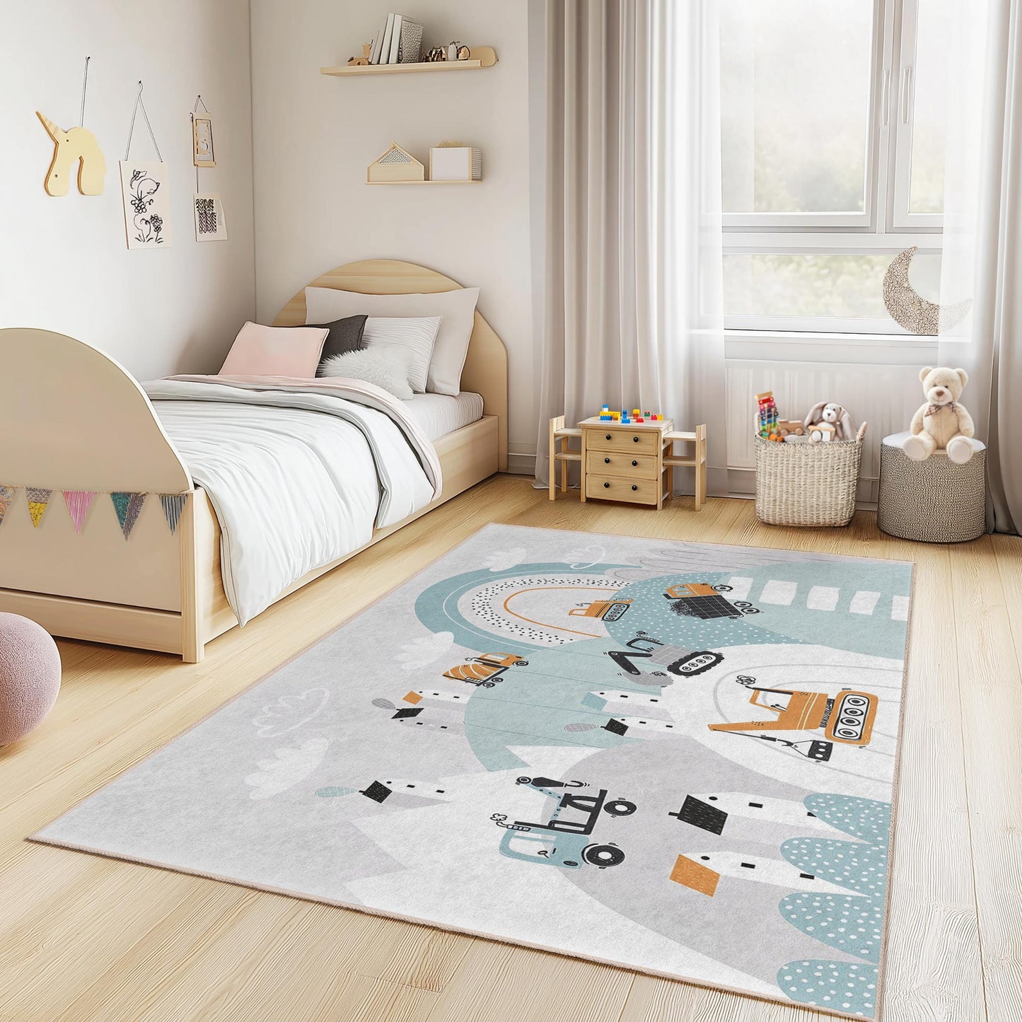 Construction Zone Kids Play Rug: Personalized Truck Theme