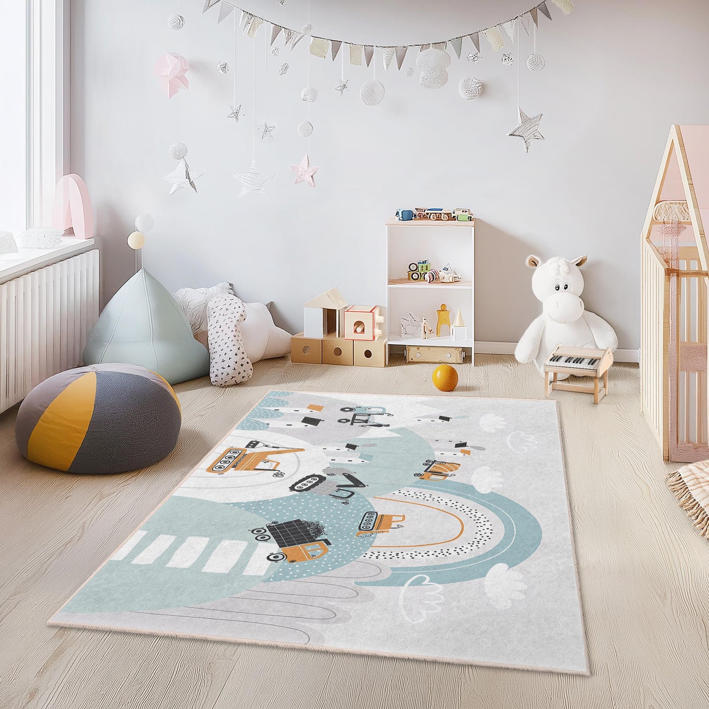 Construction Zone Kids Play Rug: Personalized Truck Theme