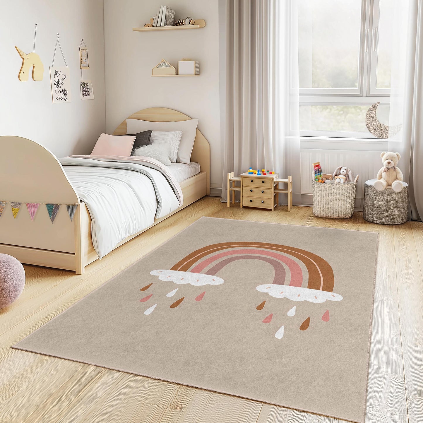 Rainbow Kids Rug: Soft Play Mat for Nursery or Bedroom