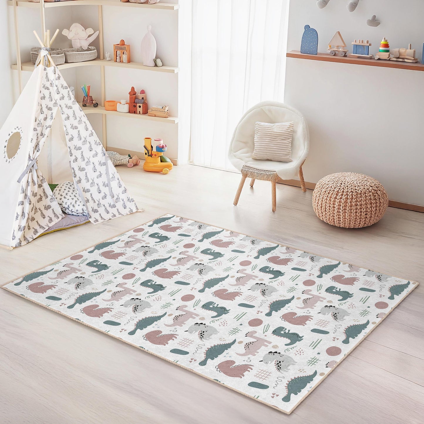 Personalized Dinosaur Kids Rug: Soft Playroom Carpet