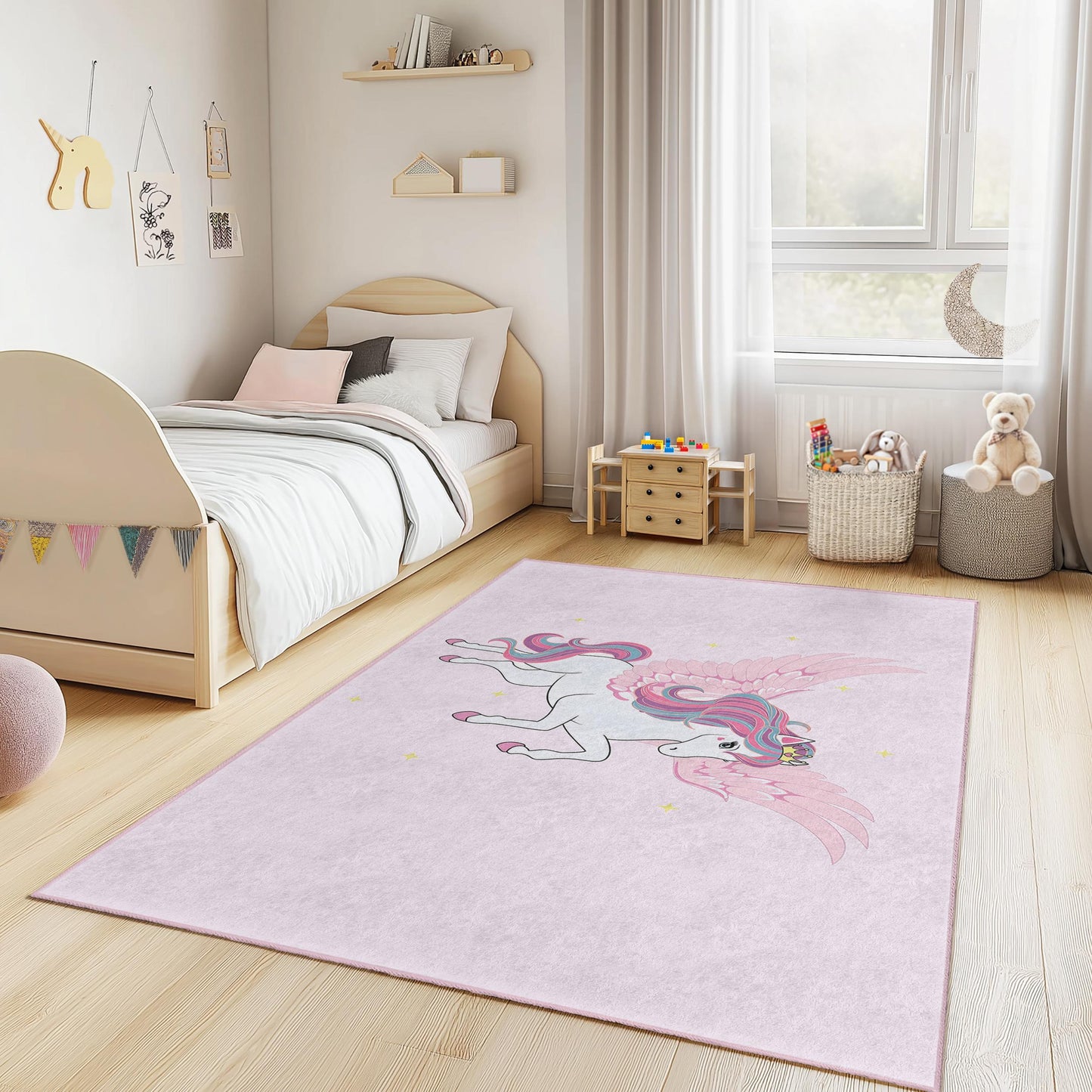 Magical Unicorn Kids Rug: Playroom Carpet, Fantasy Decor
