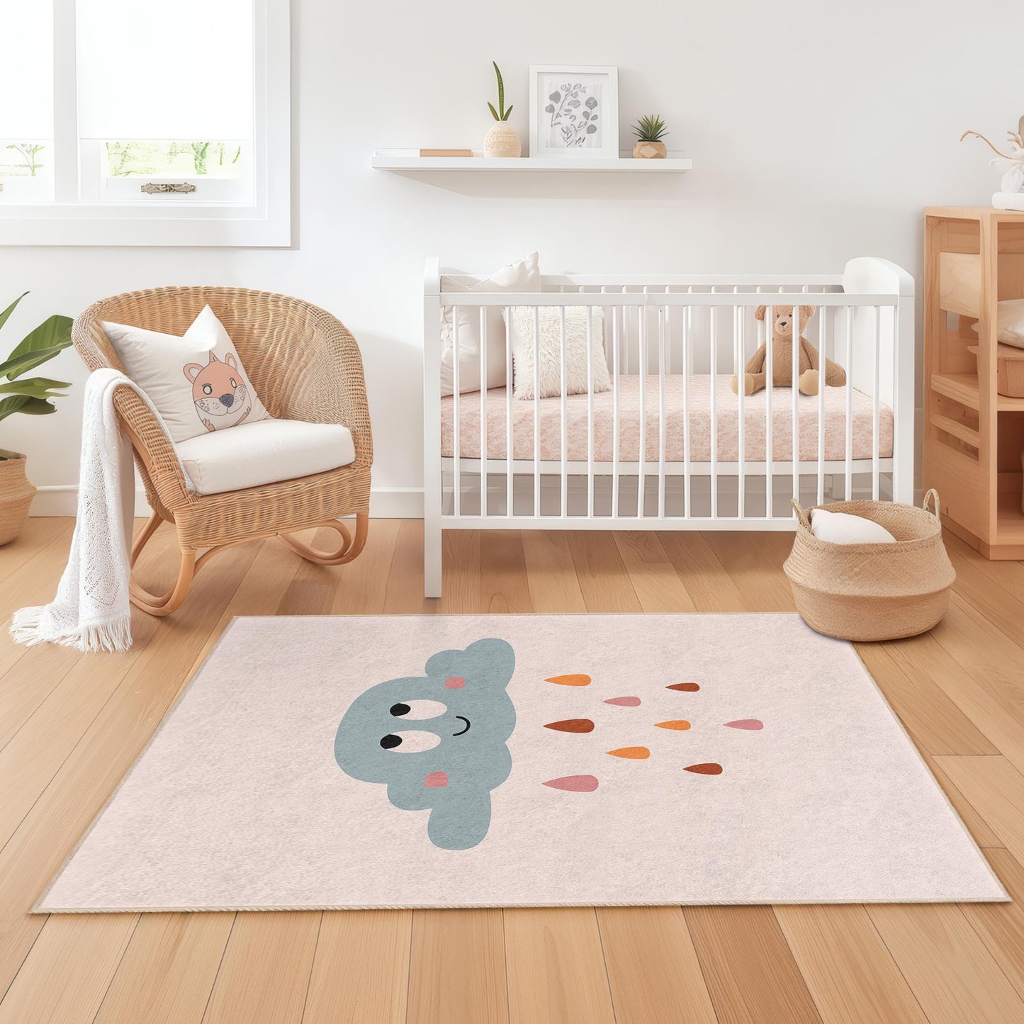 Cloud Rain Kids Rug: Soft Nursery Playroom Carpet