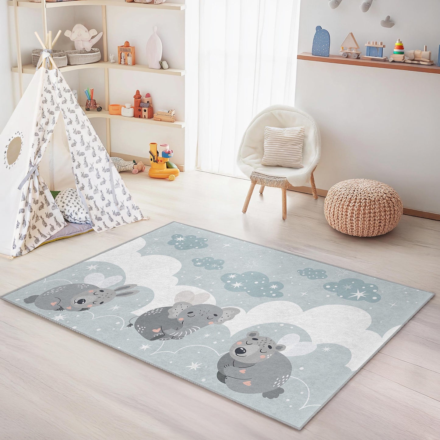 Animal Cloud Kids Rug: Plush Nursery Playroom Carpet