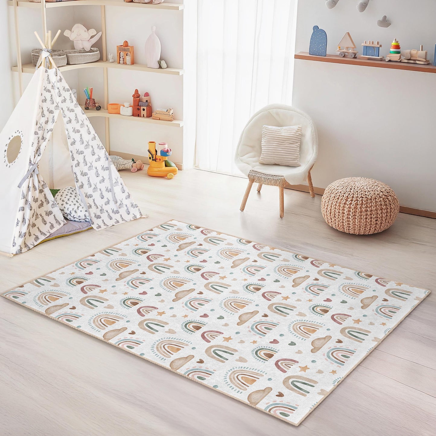 Rainbow Kids Rug: Playroom Nursery Decor, Soft Children's Carpet
