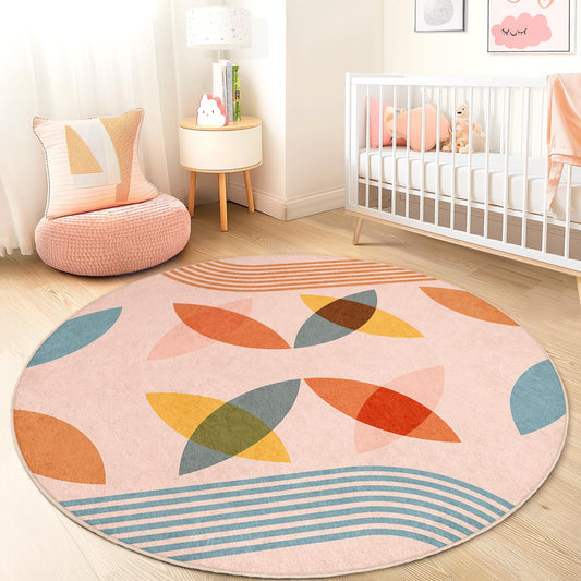 Colorful Round Kids Area Rug, Playful Floral Design, Soft Nursery Rug, Kids Room Carpet, Modern Round Rug, Playroom Decor