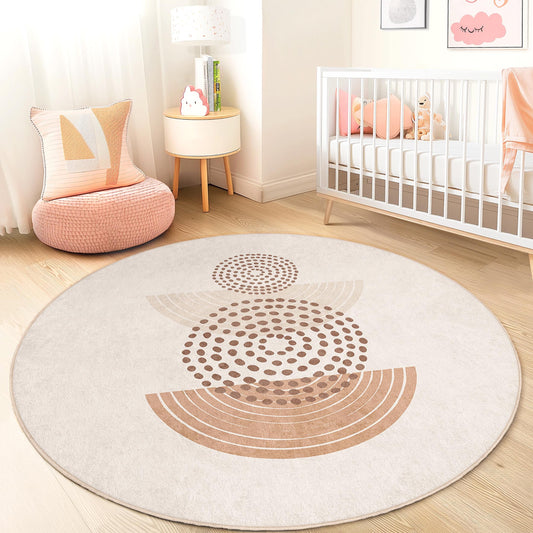 Geometric Circle Area Rug, Round Patterned Carpet, Soft Kids Room Rug, Modern Nursery Decor, Playroom Rug, Circle Design Carpet