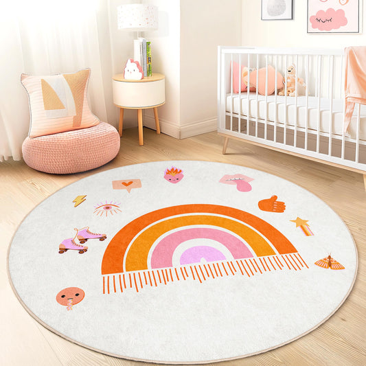 Rainbow Round Kids Play Rug, Colorful Round Rug for Kids Room, Playful Nursery Decor, Fun Soft Area Rug for Playroom
