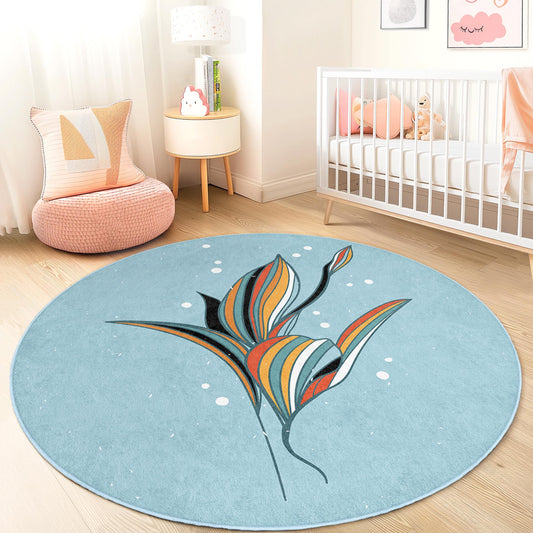 Colorful Floral Round Area Rug, Kids Room Carpet, Soft Nursery Decor, Playroom Round Rug, Bohemian Style Kids Rug