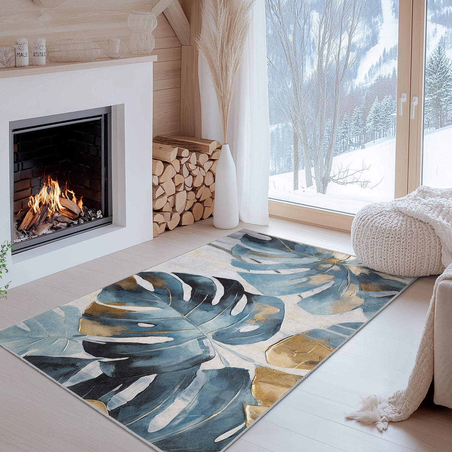 Monstera Leaf Design Rectangular Area Rug | Tropical Botanical Carpet | Soft and Stylish Home Decor | Machine Washable Floor Mat