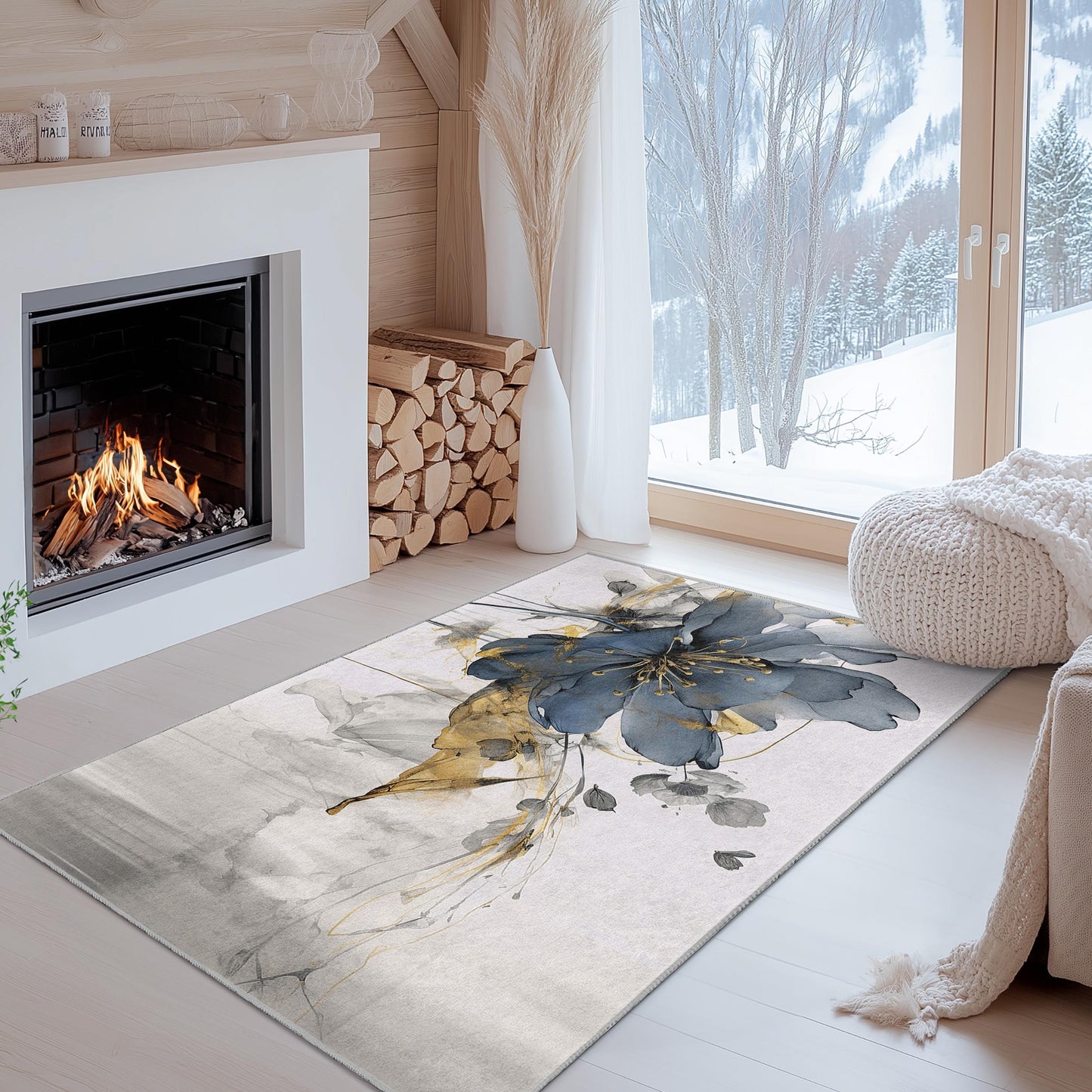 Abstract Art Carpet | Elegant Floral Design Rectangle Rug | Home Decor Area Mat | Stylish Living Room Accent