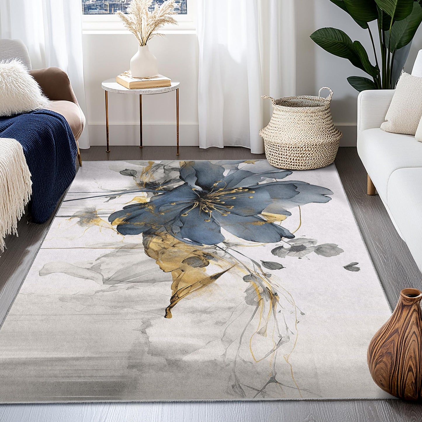 Abstract Art Carpet | Elegant Floral Design Rectangle Rug | Home Decor Area Mat | Stylish Living Room Accent
