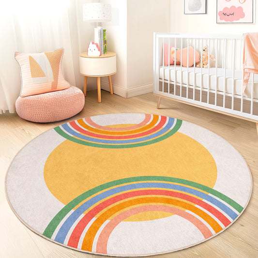 Colorful Rainbow Round Kids Rug, Fun Playroom Decor, Soft Round Carpet for Children, Nursery Rainbow Rug, Kids Room Accent