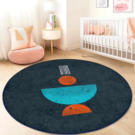 Geometric Round Area Rug, Modern Circular Living Room Carpet, Stylish Round Rug for Kids Room, Playroom Decor, Colorful Round Mat