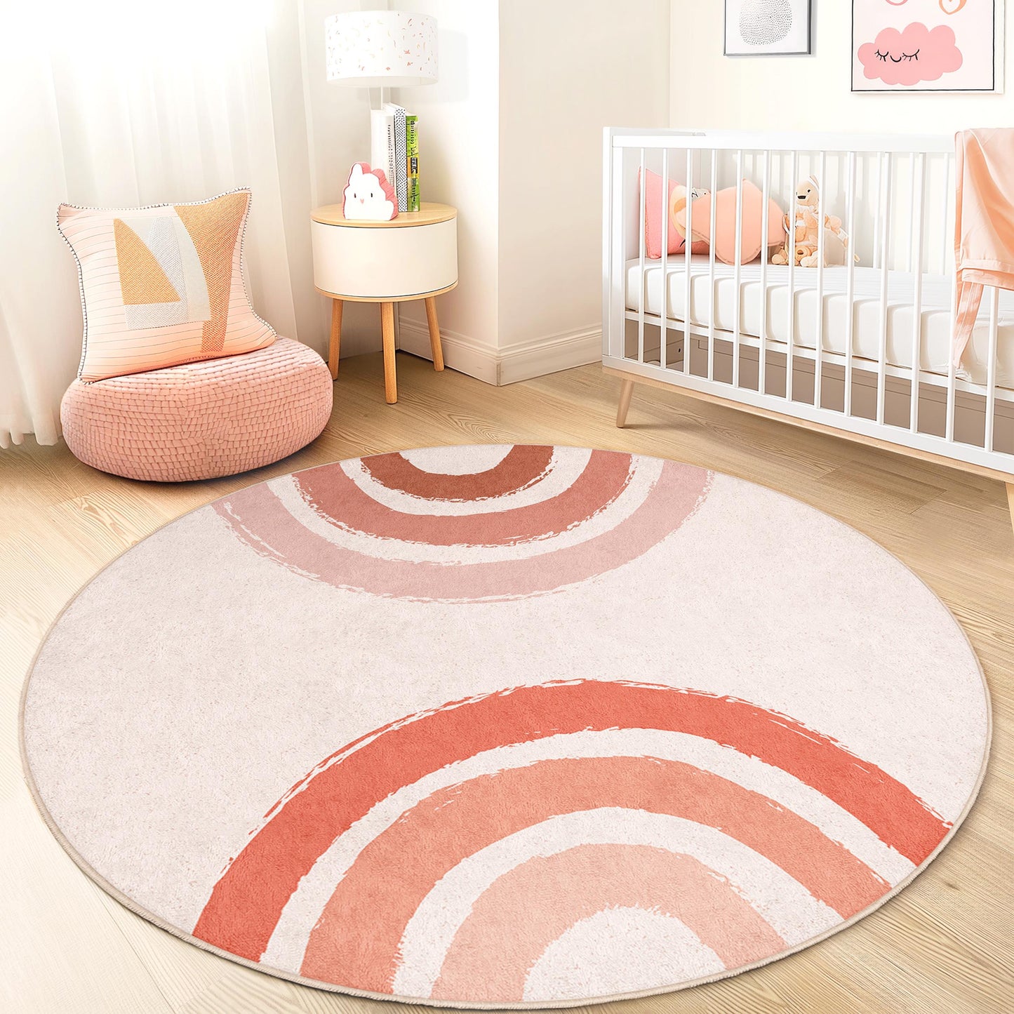Boho Chic Round Area Rug, Modern Abstract Circle Rug, Soft Round Carpet for Kids Room, Nursery Decor, Playroom Floor Mat