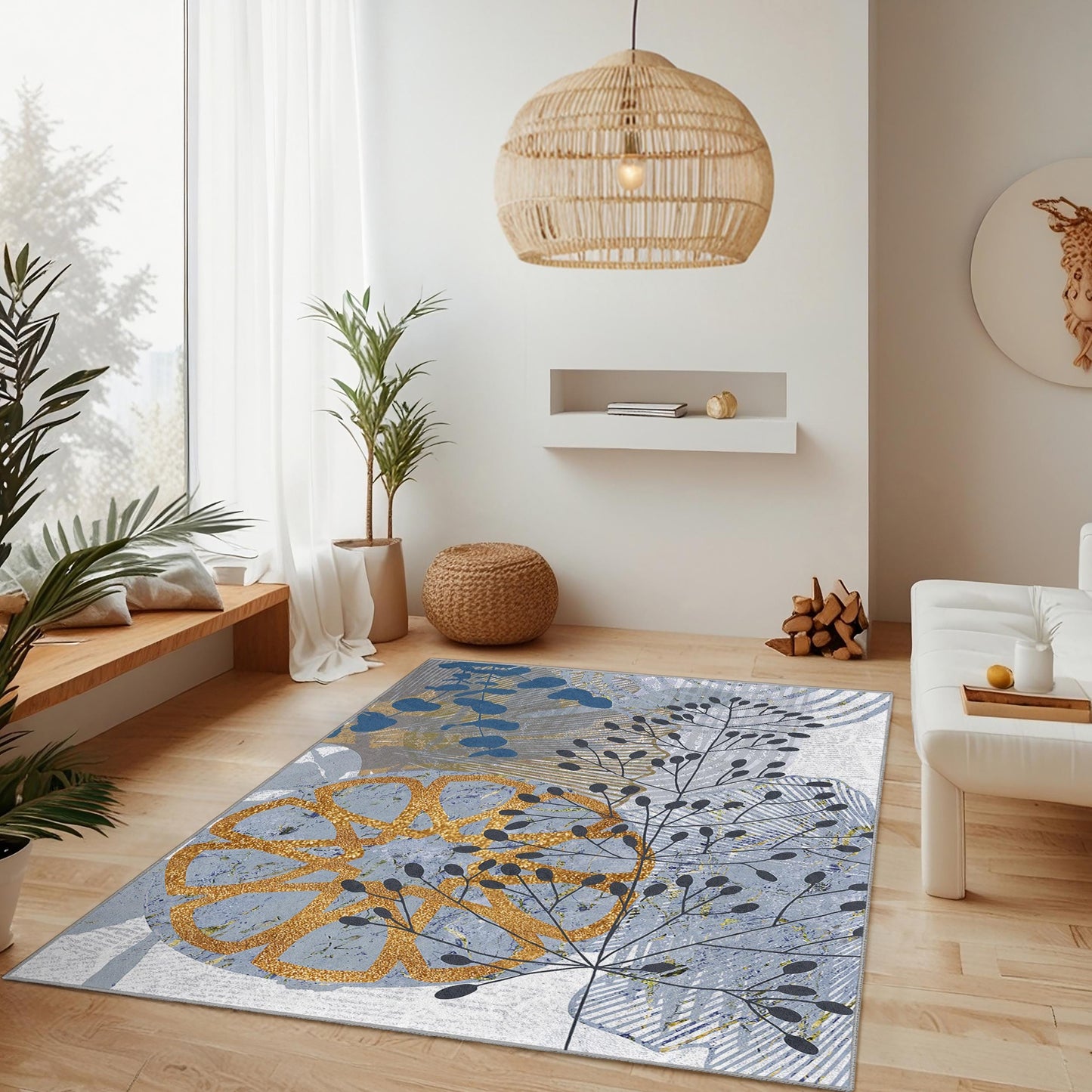 Botanical Citrus Print Rectangular Area Rug | Modern Floral Design for Living Room | Stylish Home Decor Carpet | Soft and Washable