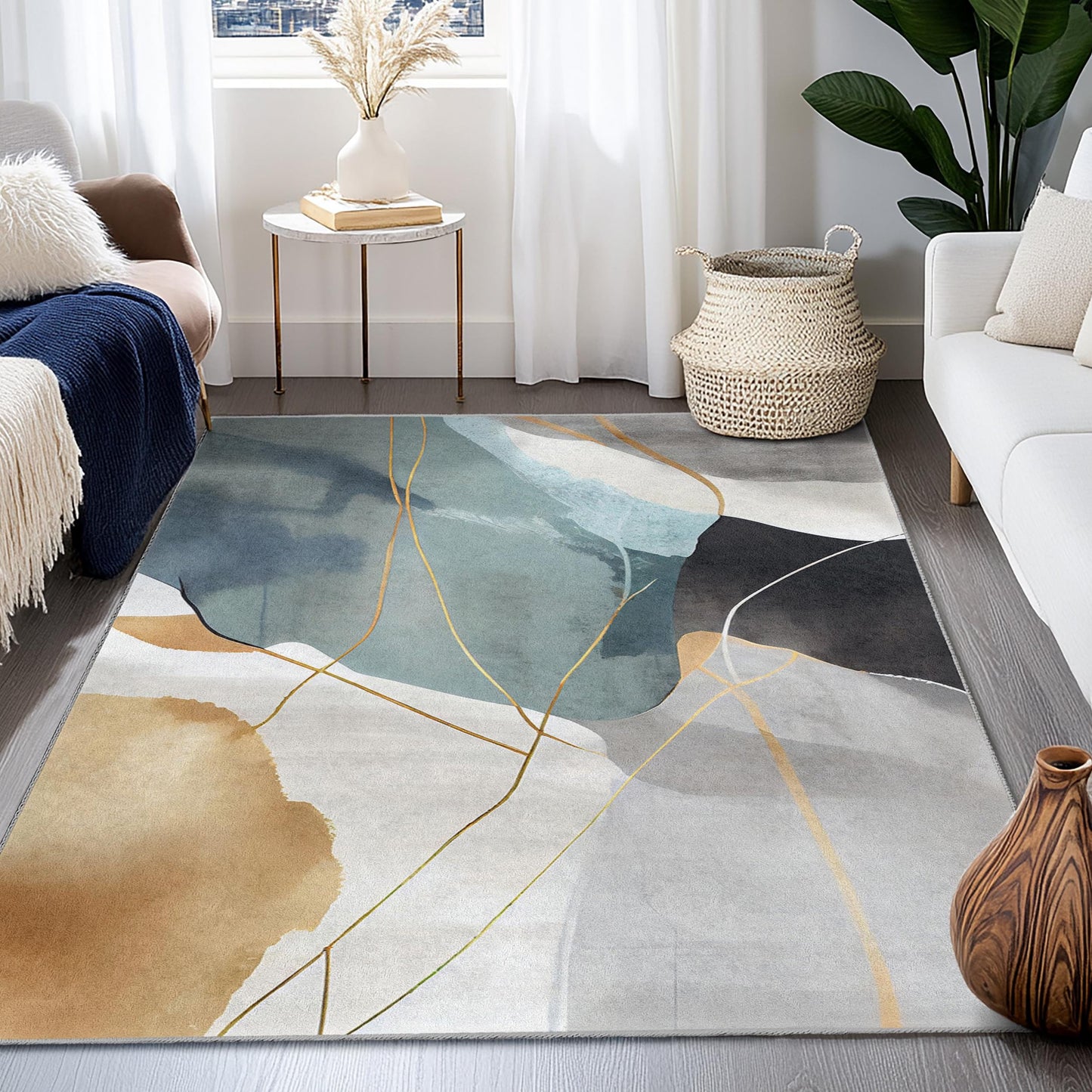 Abstract Art Rectangle Rug | Modern Geometric Floor Mat | Stylish Home Decor | Contemporary Area Carpet for Living Room