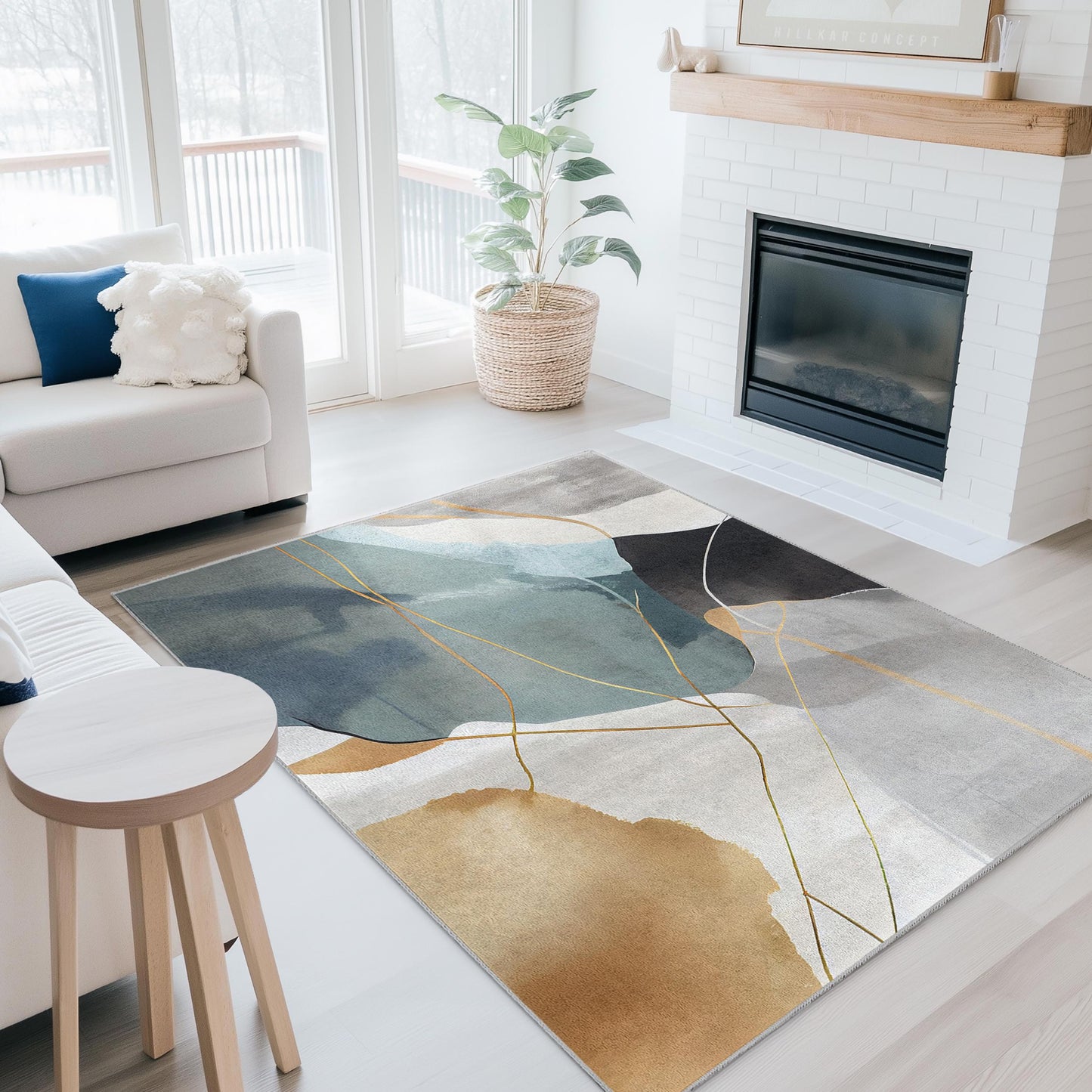 Abstract Art Rectangle Rug | Modern Geometric Floor Mat | Stylish Home Decor | Contemporary Area Carpet for Living Room
