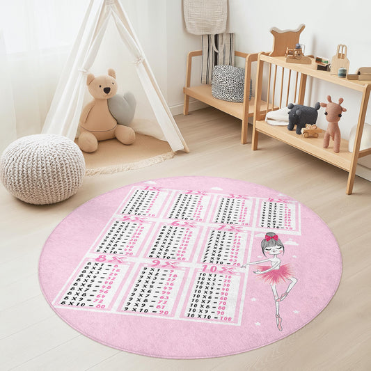 Ballet Dance Round Kids Rug, Pink Ballet Themed Carpet, Playroom Decor, Educational Learning Mat, Soft Play Rug for Girls