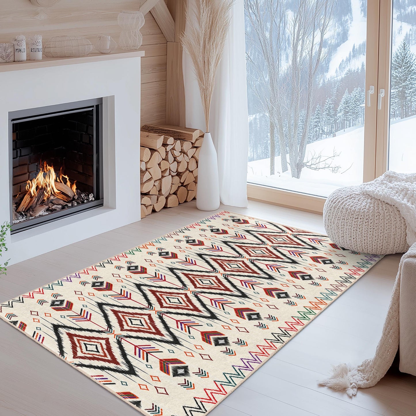 Geometric Patterned Rectangle Rug | Modern Bohemian Area Carpet | Stylish Living Room Decor | Versatile Home Accent