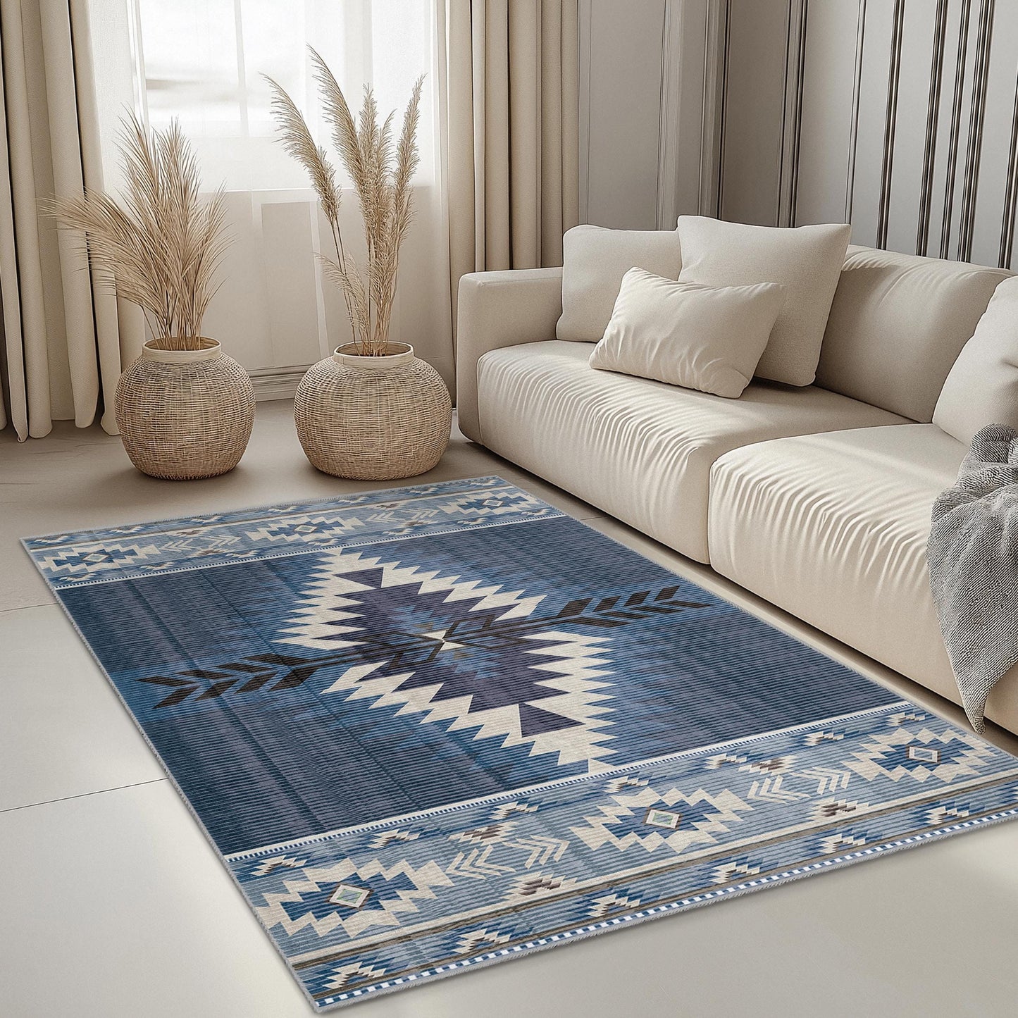 Geometric Patterns Rectangular Rug | Modern Boho Chic Carpet | Stylish Home Decor | Soft and Washable Area Rug