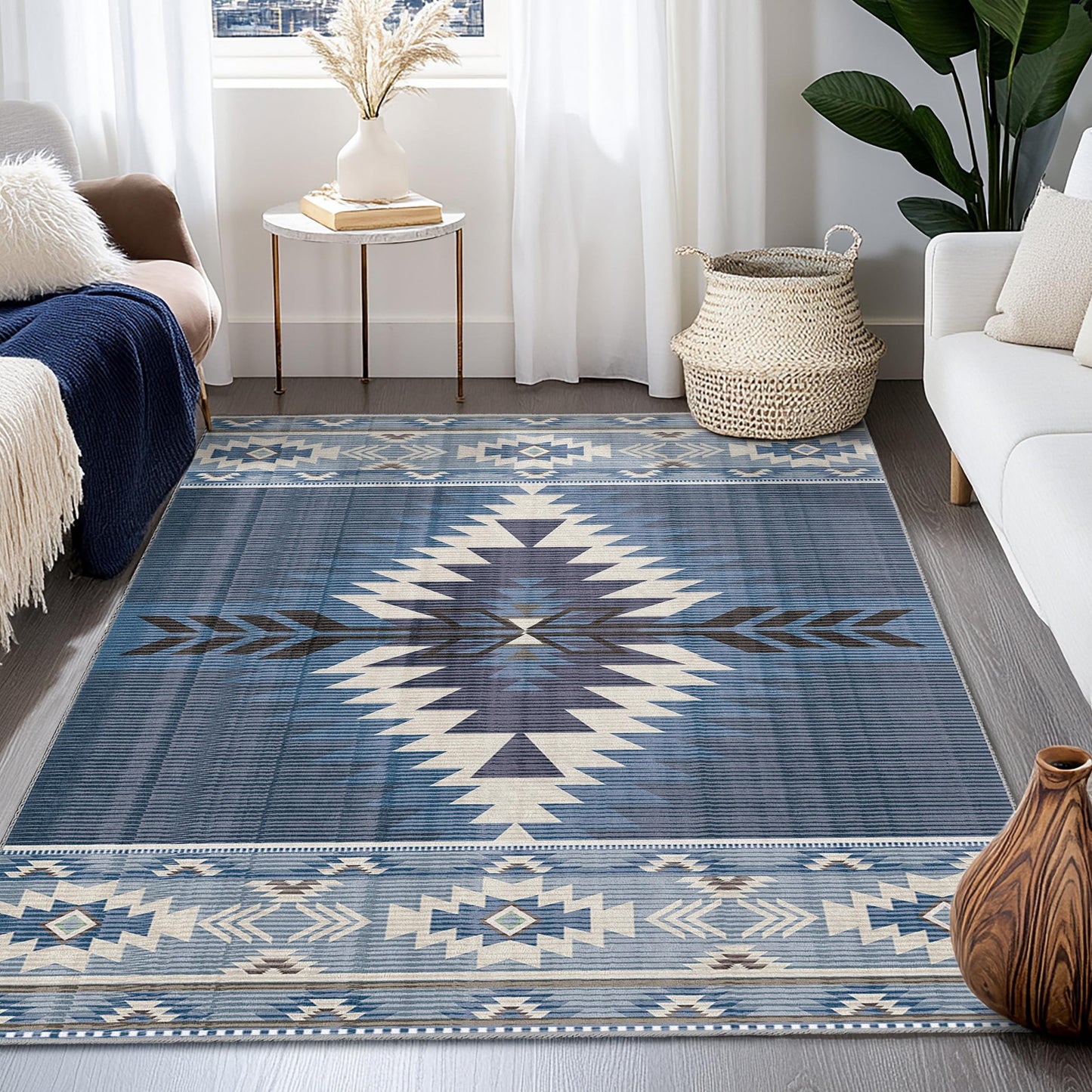 Geometric Patterns Rectangular Rug | Modern Boho Chic Carpet | Stylish Home Decor | Soft and Washable Area Rug