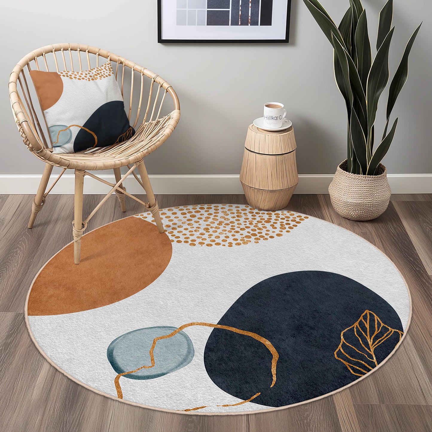 Abstract Round Area Rug | Modern Design Cotton Carpet | Boho Chic Home Decor | Stylish Circle Floor Mat