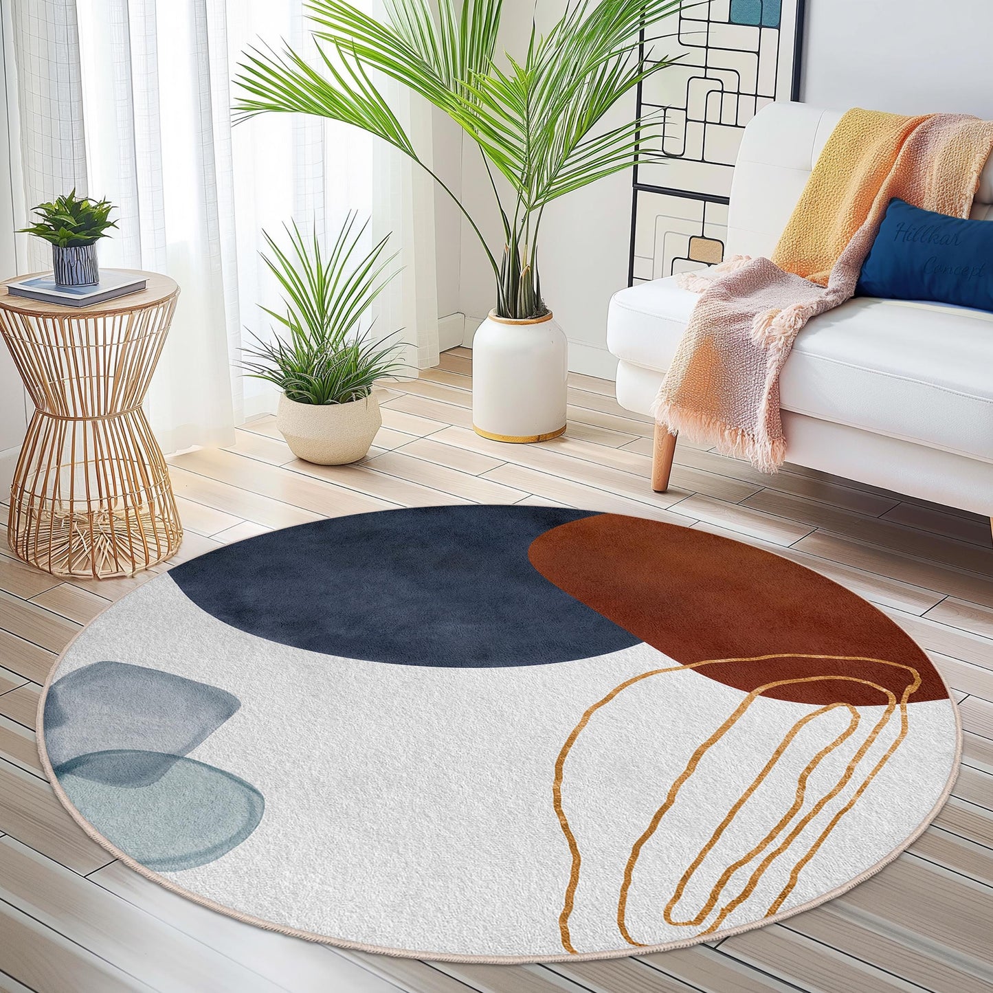 Modern Geometric Soft Carpet | Abstract Colorful Round Area Rug | Artistic Home Decor | Stylish Living Room Mat