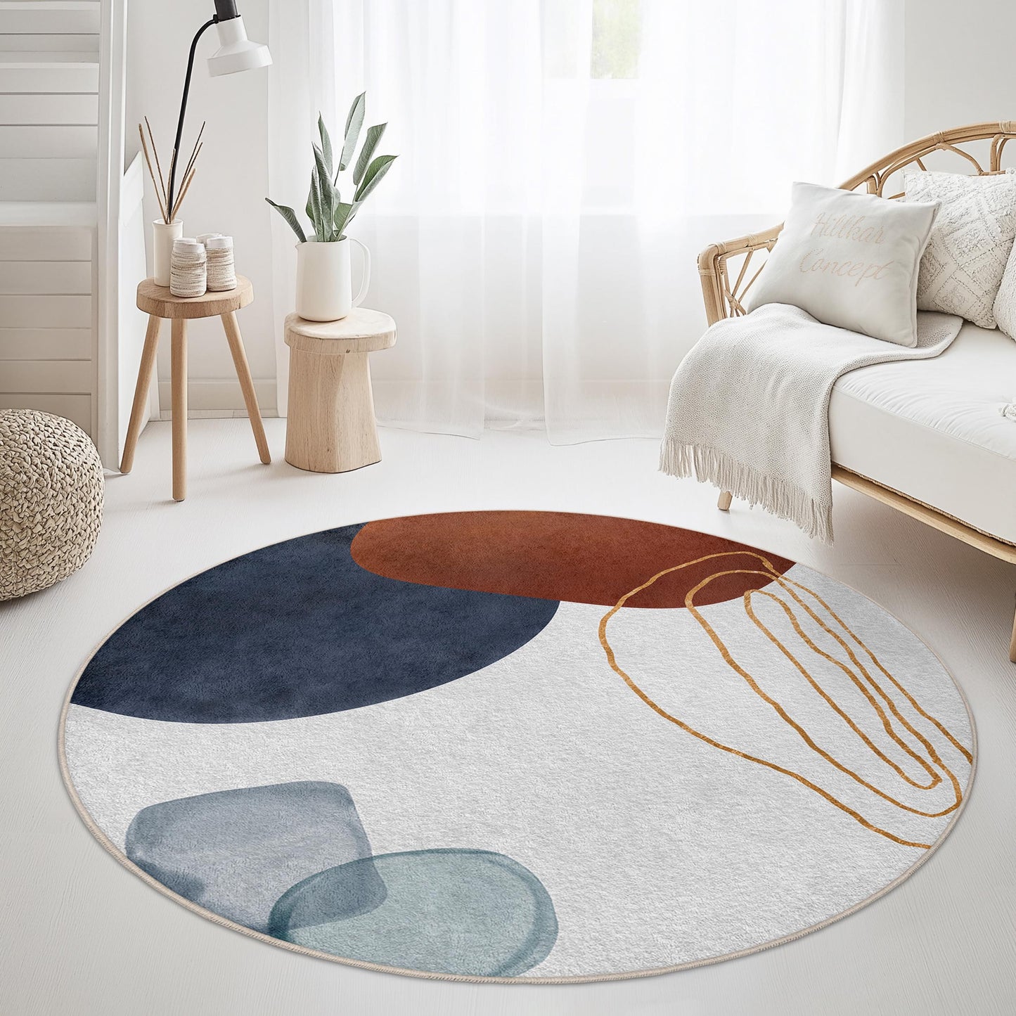 Modern Geometric Soft Carpet | Abstract Colorful Round Area Rug | Artistic Home Decor | Stylish Living Room Mat