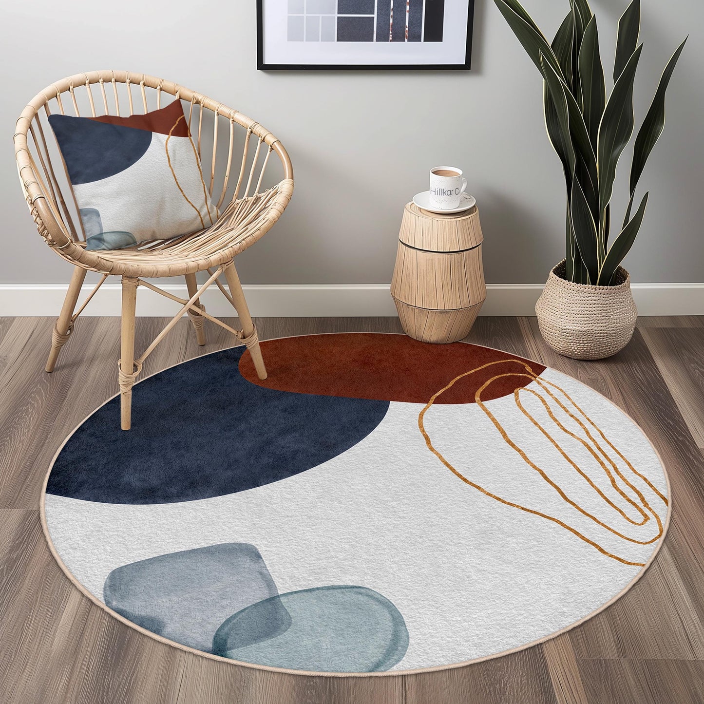 Modern Geometric Soft Carpet | Abstract Colorful Round Area Rug | Artistic Home Decor | Stylish Living Room Mat
