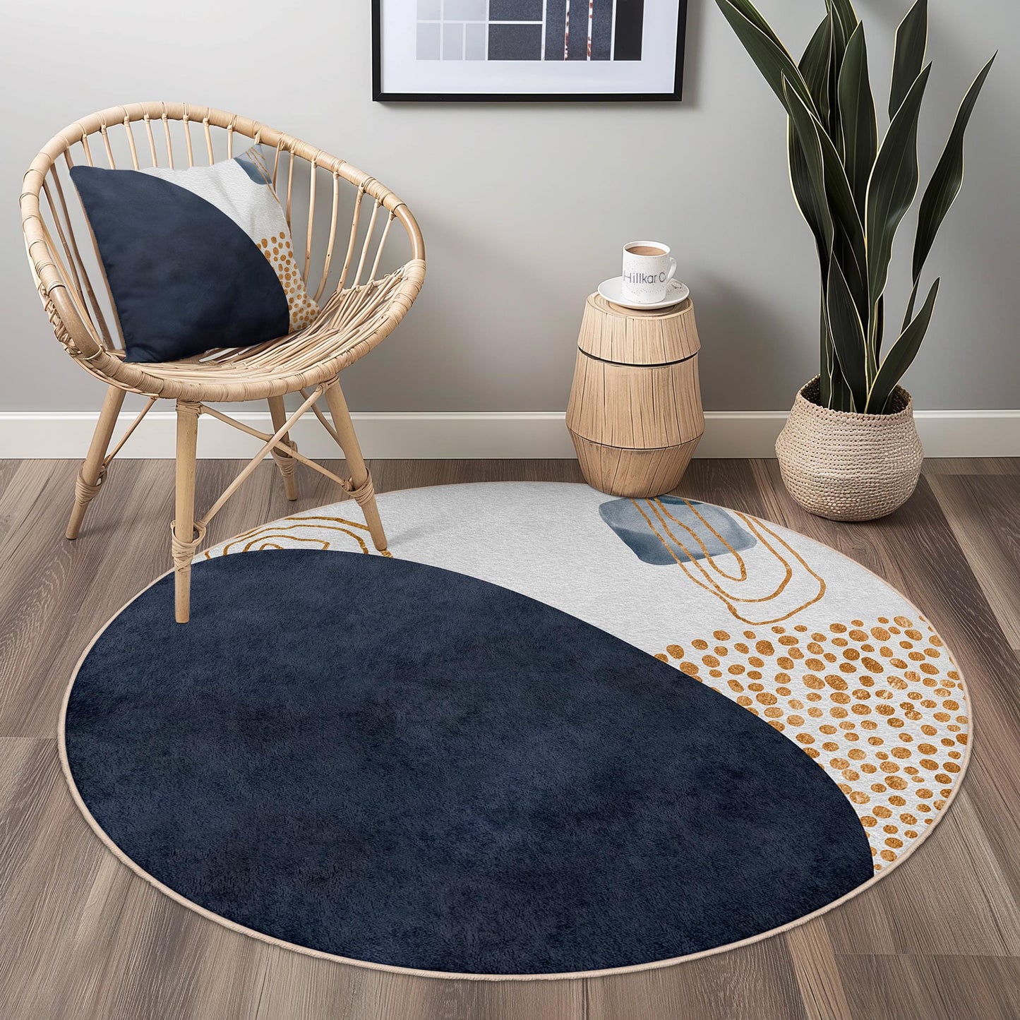 Geometric Pattern Round Area Rug | Modern Abstract Circle Carpet | Soft Cotton Floor Mat for Living Room | Stylish Home Decor