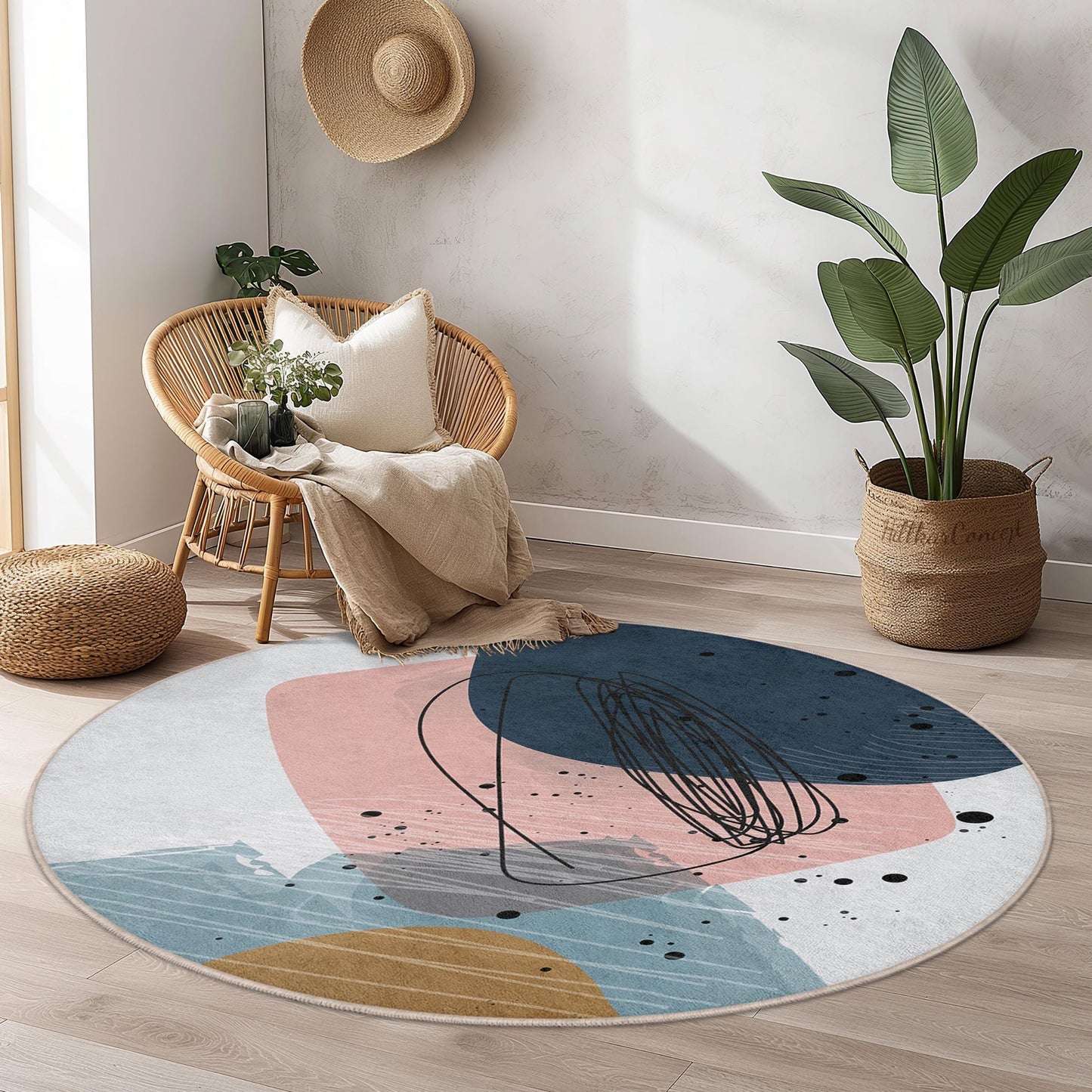 Abstract Round Art Rug | Modern Home Dcor | Soft and Cozy Circular Carpet | Stylish Living Room Mat
