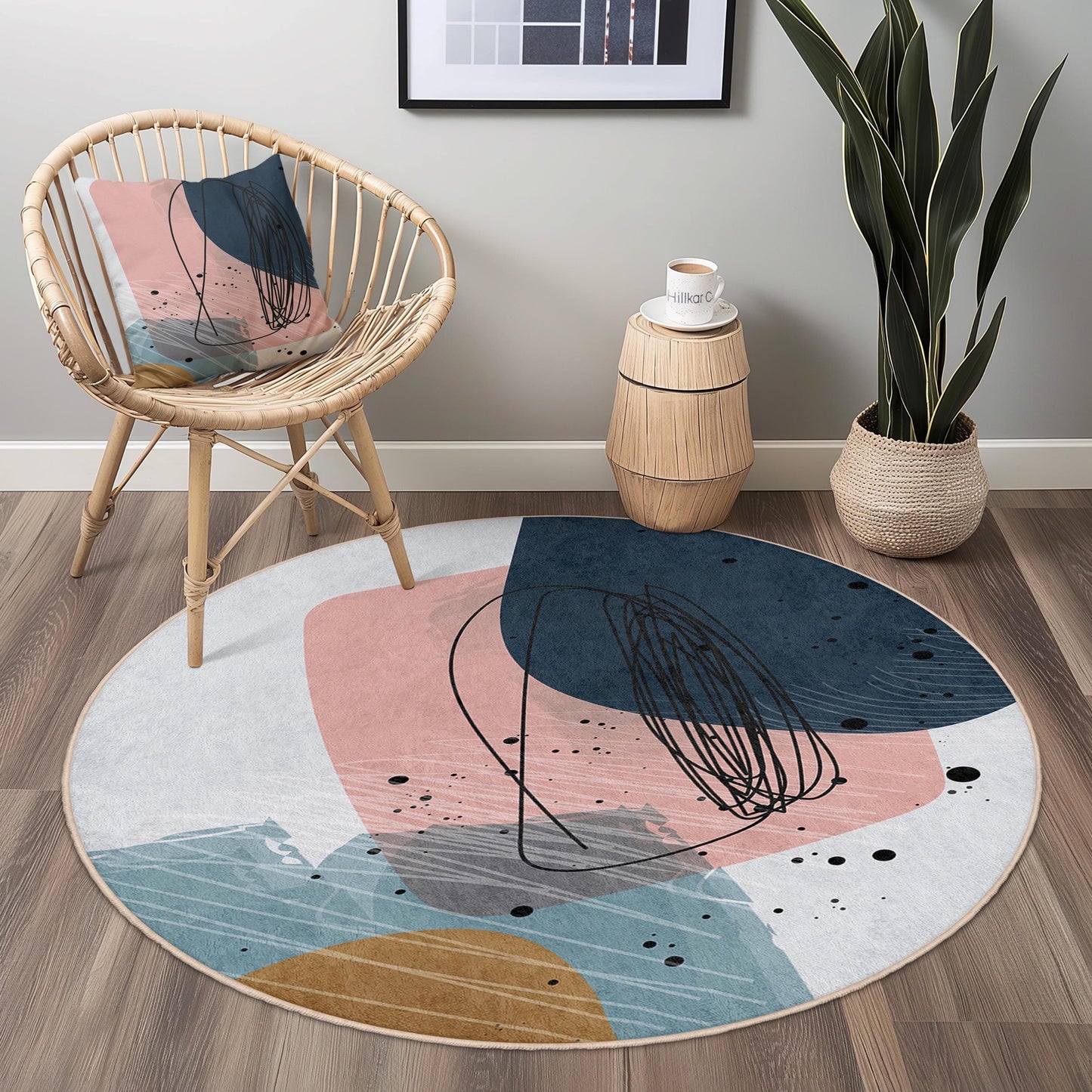 Abstract Round Art Rug | Modern Home Dcor | Soft and Cozy Circular Carpet | Stylish Living Room Mat