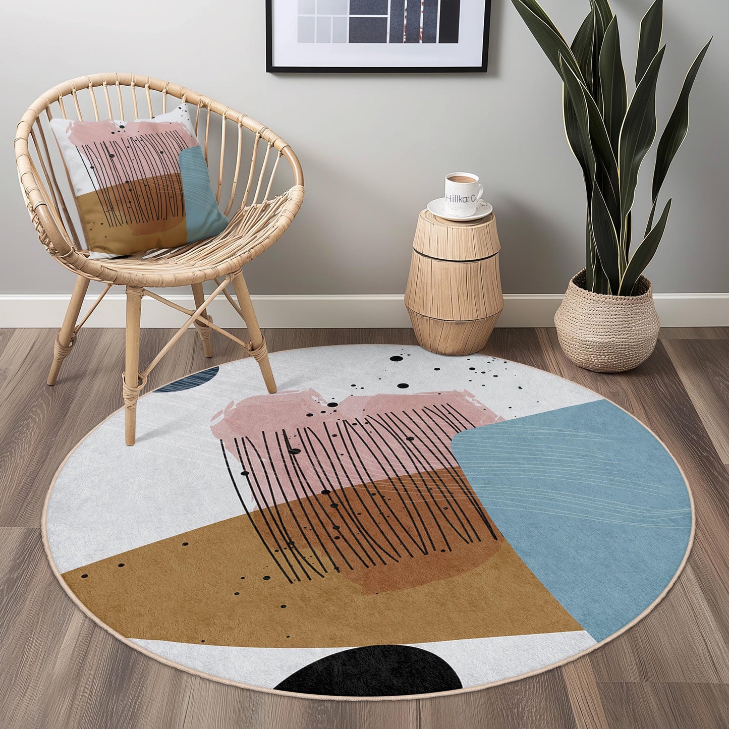 Abstract Art Round Area Rug | Modern Minimalist Carpet | Soft Cotton Floor Mat | Chic Home Decor