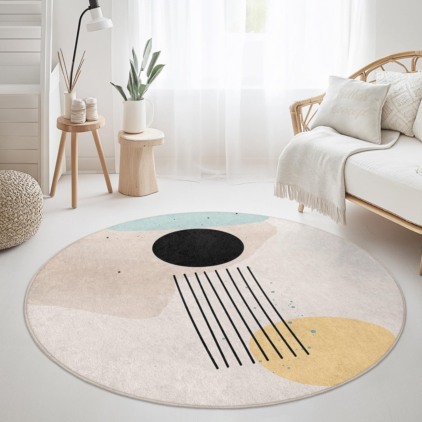 Abstract Geometric Round Area Rug | Modern Circle Carpet for Living Room | Soft Cotton Floor Mat | Trendy Home Decor