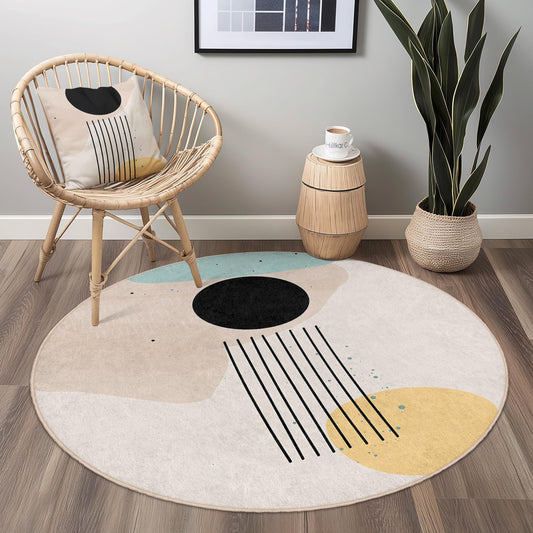 Abstract Geometric Round Area Rug | Modern Circle Carpet for Living Room | Soft Cotton Floor Mat | Trendy Home Decor
